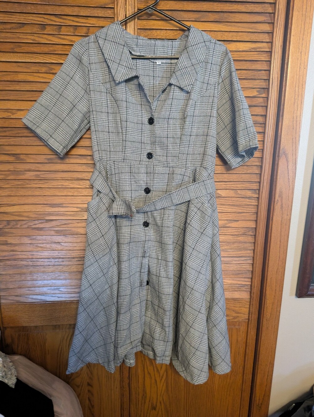 Women's Gray Plaid A Line Dress Size Large